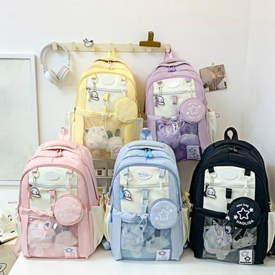 Girls Laptop Backpack Waterproof Backpack with Transparent Front Pocket Large Capacity Backpack