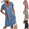 Женское летнее миди-платье однотонной расцветки, повседневное свободное платье с карманами, больших размеров