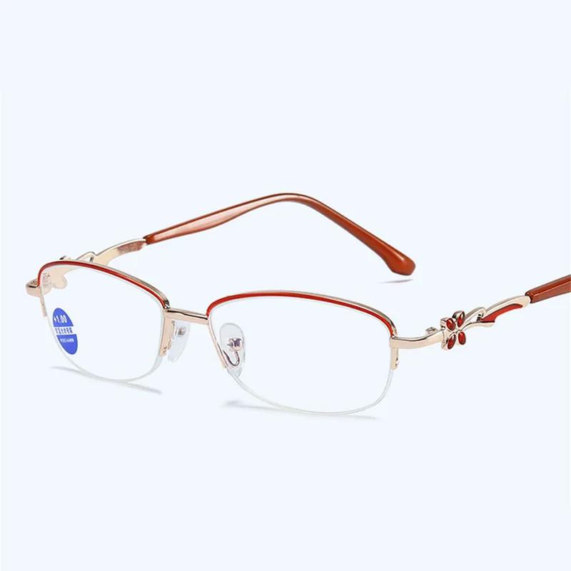 Women Anti Blue Light Metal Reading Glasses Half Frame Fashion Beveled Edge