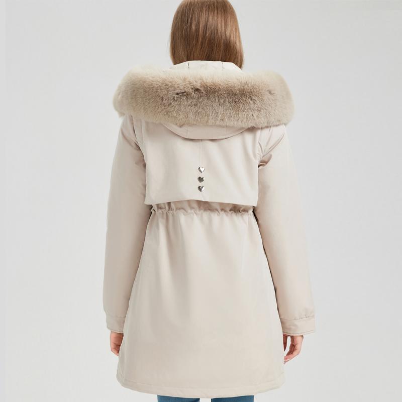 Fashion Winter Coat Female Long Parkas Hooded Detachable Sleeves Faux Fur Collar Thick Warm Women's Jackets
