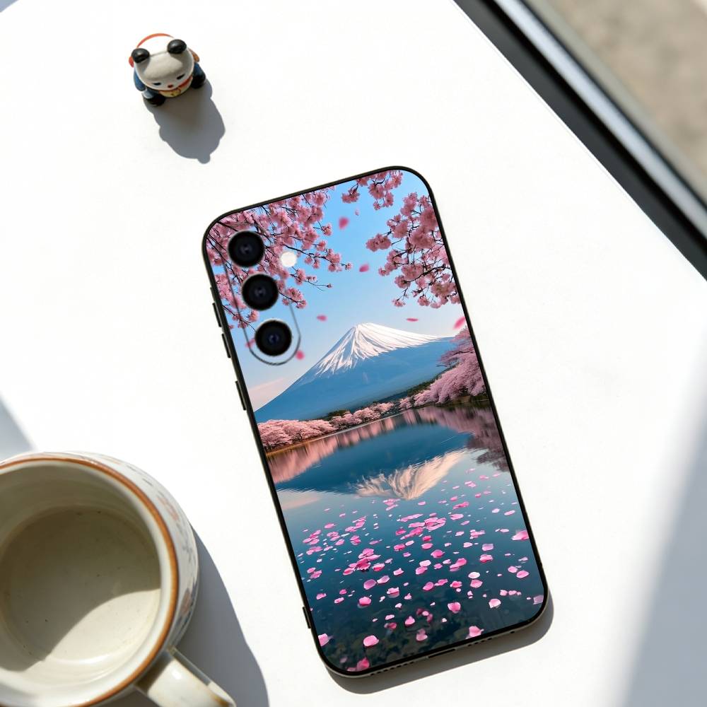 Япония Гора Фудзи Вишня Чехол для телефона для Samsung Galaxy A73, A72, A71, A70, A53, A52, A51, Другие Мягкий черный чехол