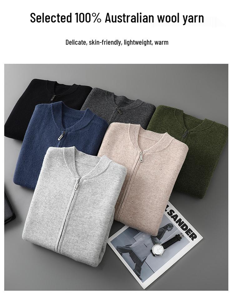 Мужской кардиган с воротником-стойкой из 100% шерсти - Толстый зимний жакет из кашемировой вязки