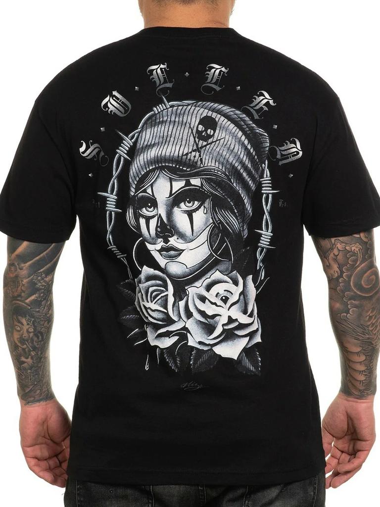 Sullen Men's Niz Short Sleeve T-shirt Tattoo Style Clown Girl with Roses Tee