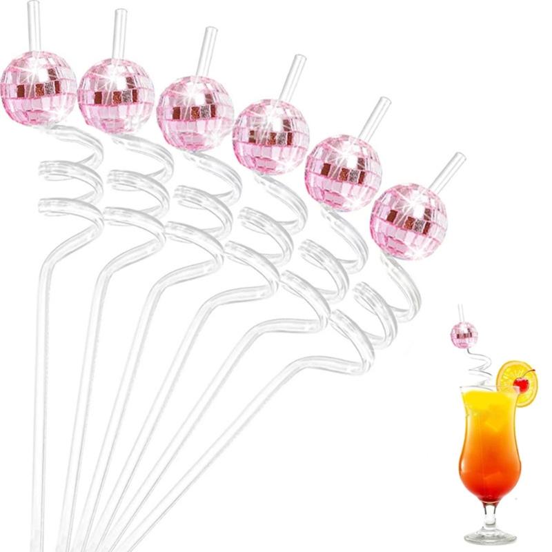 6Pcs/set Discos Decorative Straws Plastic Cocktail Straws Glitter Mirror Discos Balls Drinking Decor for Discos Party