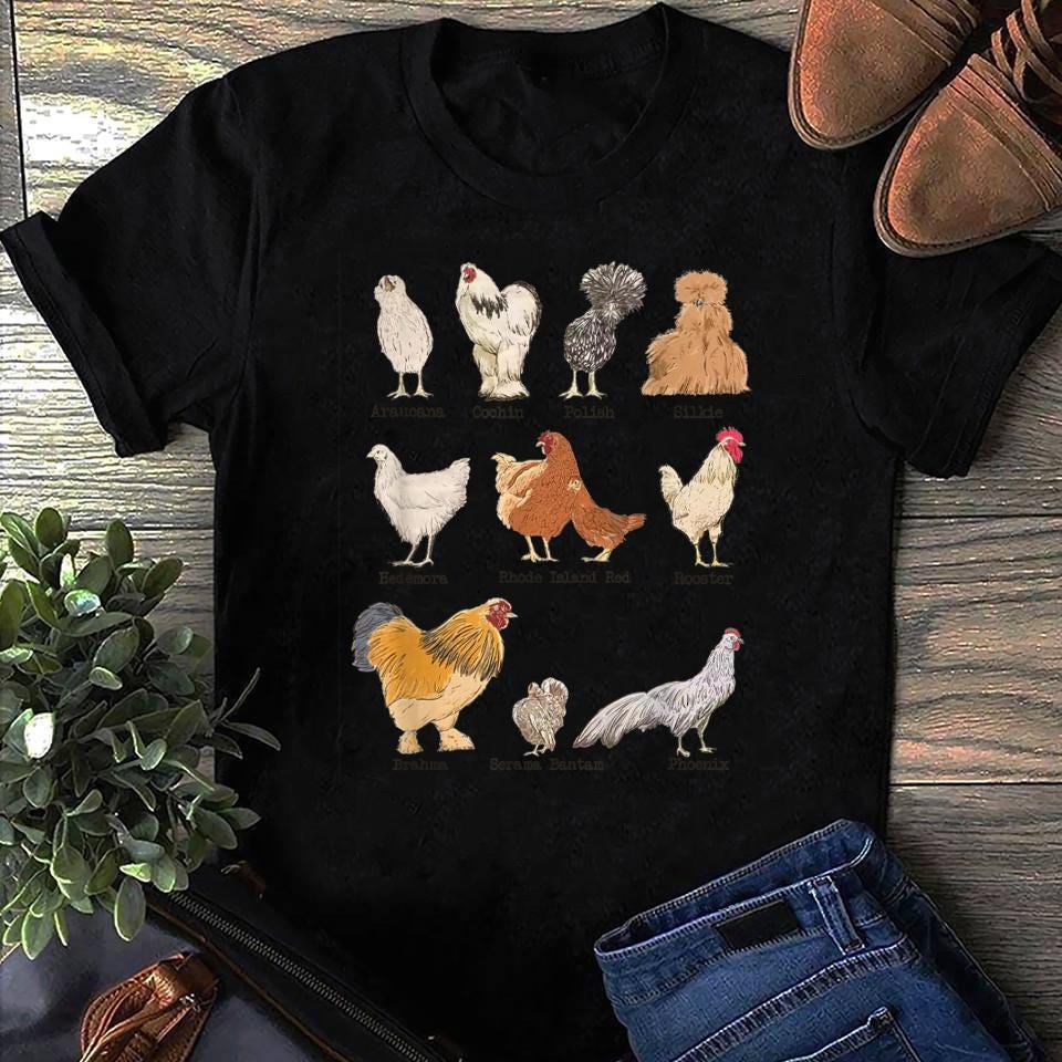 Vintage Chicken Breeds T-Shirt: Farm Animals & Floral Design