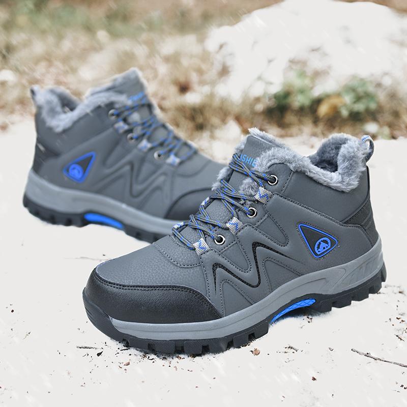 Зимние кожаные мужские ботинки для снега, теплые мужские ботинки из мягкого материала, водонепроницаемые походные ботинки, нескользящие ботинки на платформе, рабочая обувь