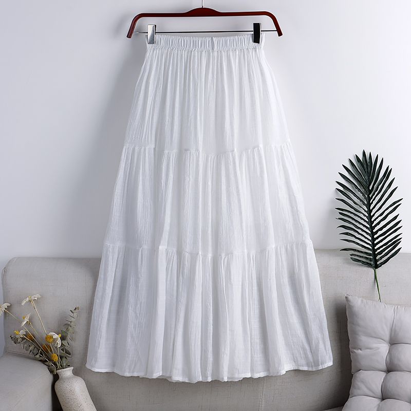 MOJTA Mid Skirt Spring Summer Women's Elastic High Waist Skirt A-line Skirt