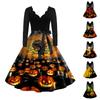 Женское винтажное платье с длинным рукавом для Хэллоуина и принтом 1950-х годов, вечернее платье для выпускного вечера для домохозяйки