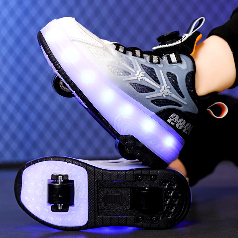 Skate Shoes for Kids LED Light Luminous Sneakers Children Two Wheels Shoes for Boys Girls with USB Charging