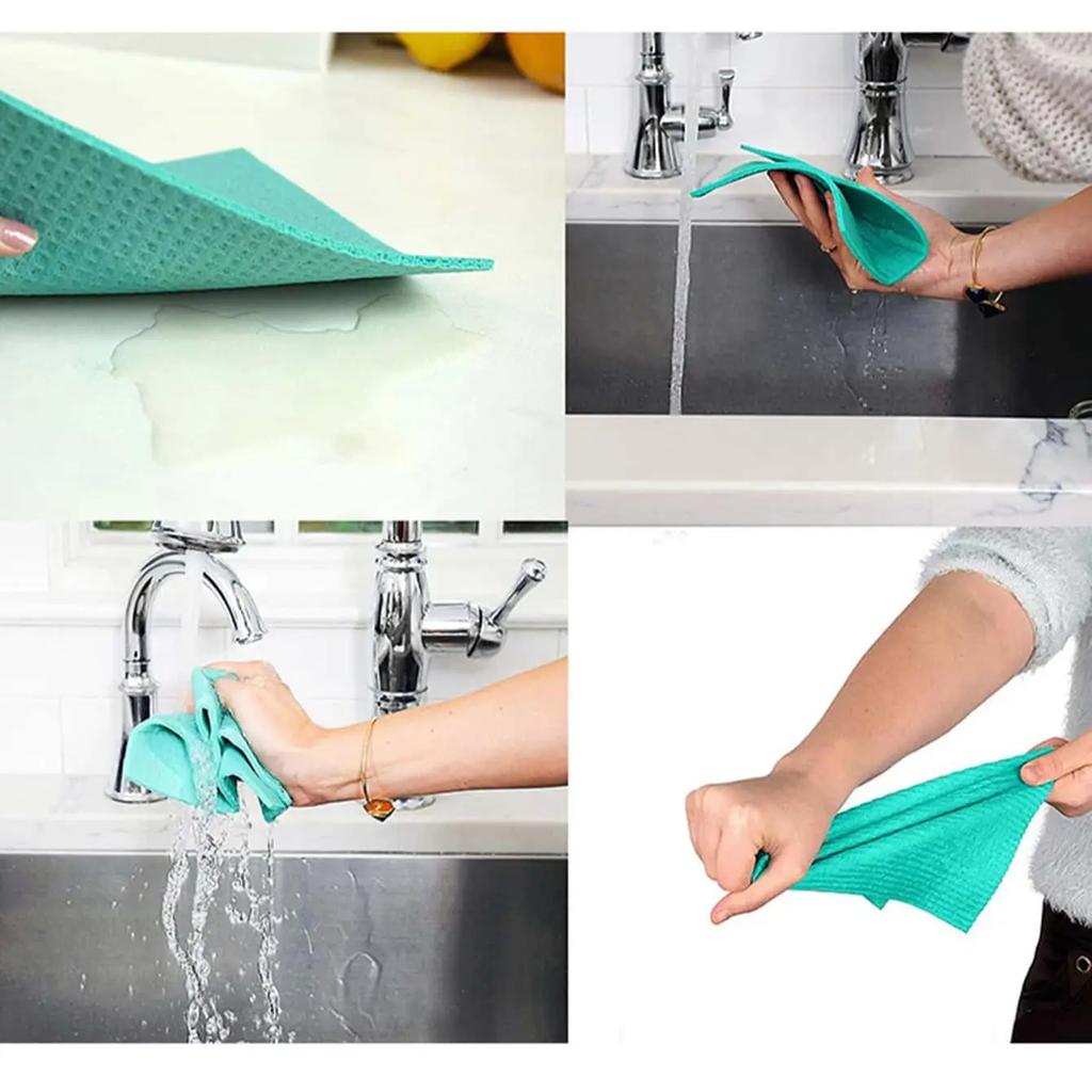 3 шт. Салфетка для мытья посуды Хлопковая губка из древесной целлюлозы Чистящая салфетка Влажная Сухая Многоразовая Впитывающая Кухонная тряпка Губка для мытья