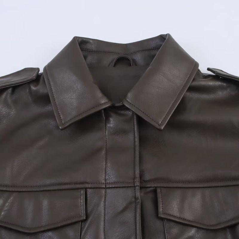 Araltay New Arrival Fashion Style Women's Clothing Fashion All-Match Minimalist Pocket Decoration Imitation Leather Jacket Outwear 4341766