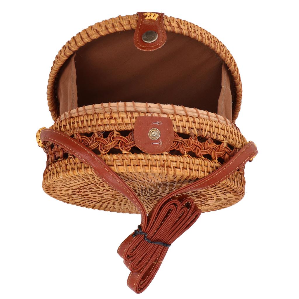 Rattan Hand Made Bag Round Stylish Women Handwoven Shoulder Bag for Beach Daily PartiesWhole Side