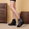 2024 Autumn Early Winter Shoes Women Ankle Boots Platform Modern Ladies Wedge Heels 10cm Flowers Pure Black Plus Size 42 D151