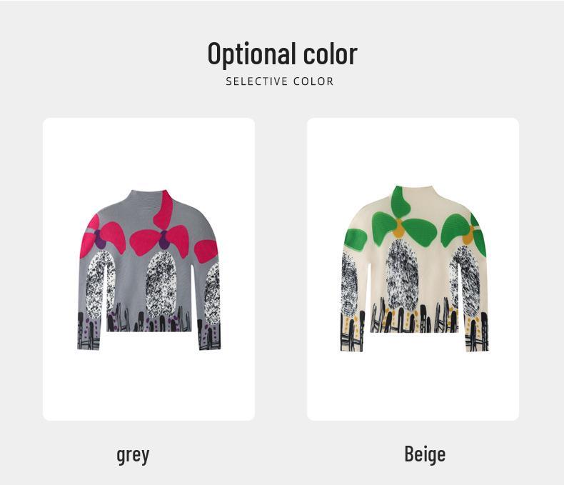 Мияке Весна Легкий Плиссированный Топ с Длинным Рукавом, Высоким Воротником, Приталенный