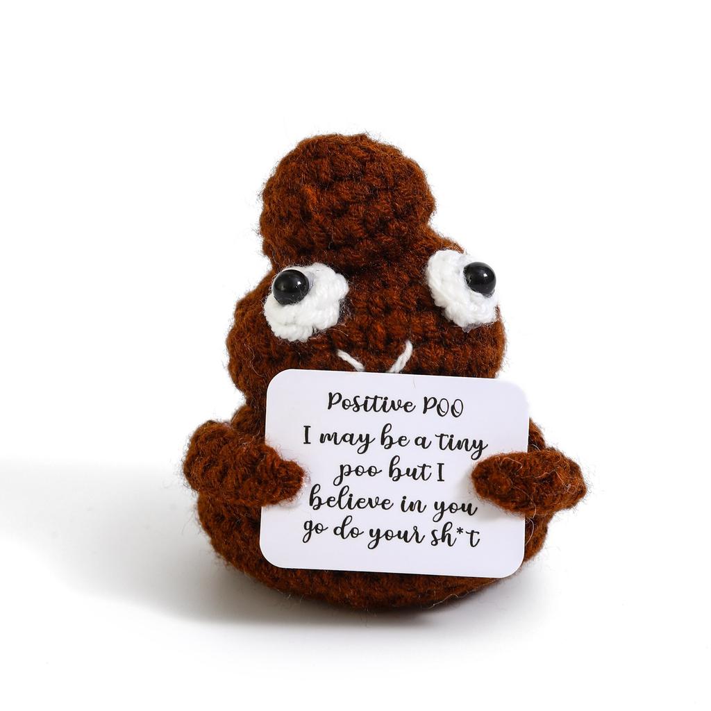 Positive Crochet Potato Doll with Card Handmade Knitted Emotional Support Hug Pocket Cucumber Ornament Room Decor Christmas Gift