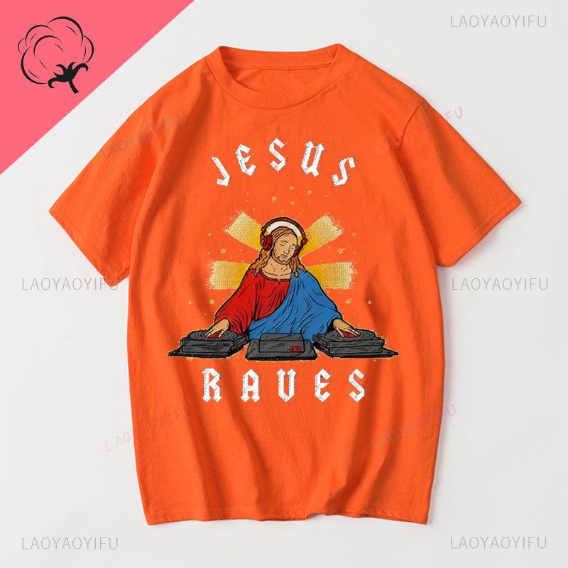 DJ Jesus Raves Футболка Унисекс Взрослый Унисекс Женский Подарок Крутая Музыкальная Мода Топ Хлопок Круглый Вырез Классический Винтажный Одежда Ретро Футболка