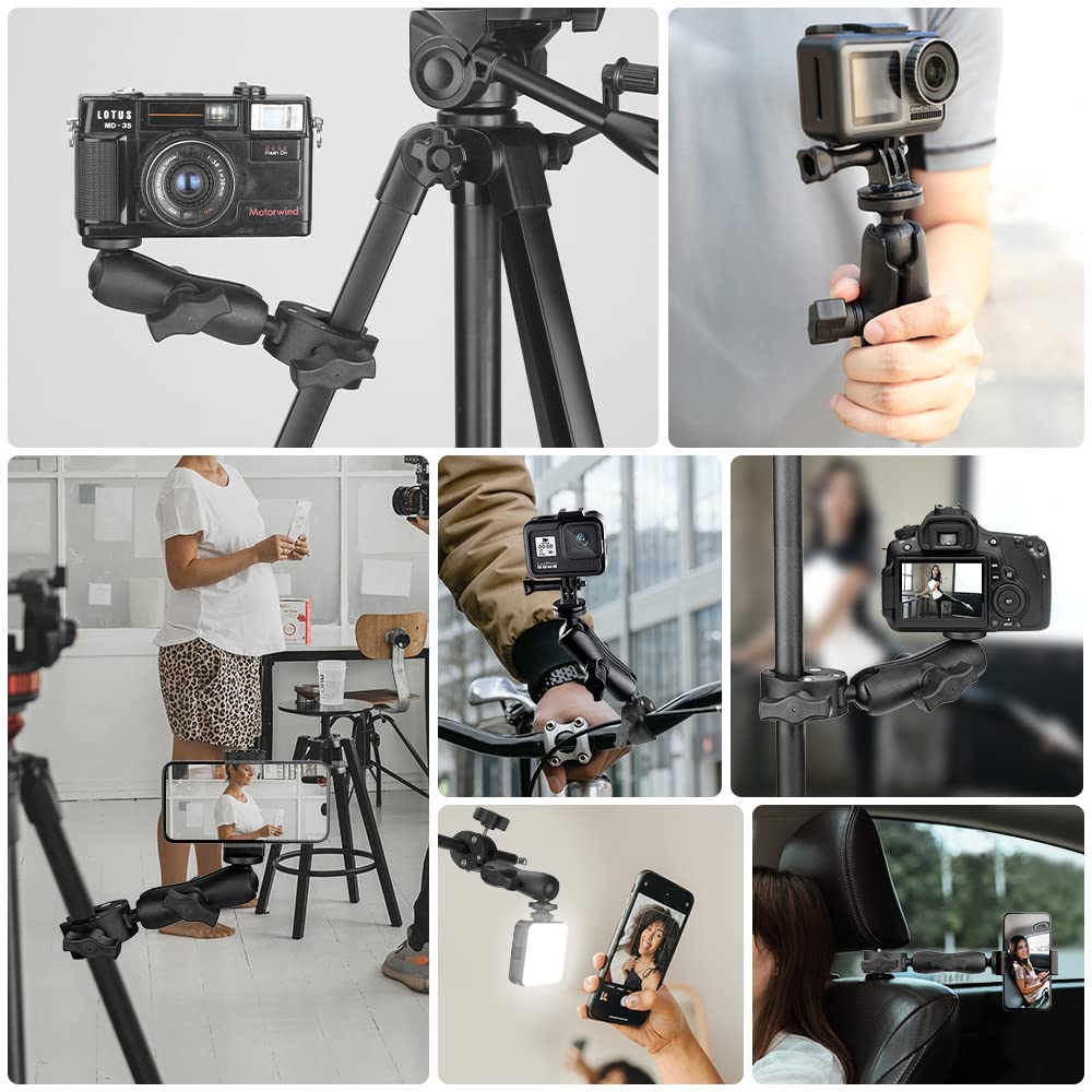 JEBUTU Super Clamp Ball Rotation Camera Clip Mount for and Longer Length Ball Head Arm for Wearable Cameras and Bike Camera Camera Photography