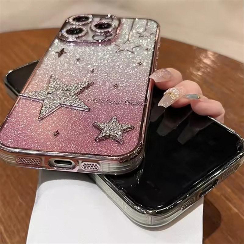 Роскошный блестящий 3D-чехол со звездами для iPhone 16 Pro Max 12 13 14 15 ProMax, мягкий силиконовый чехол с градиентным покрытием для iPhone 11 13Pro