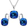 Silver Set Square Earrings Necklace Anniversary Gift Women' Day - Silver 925 - Bermuda Blue