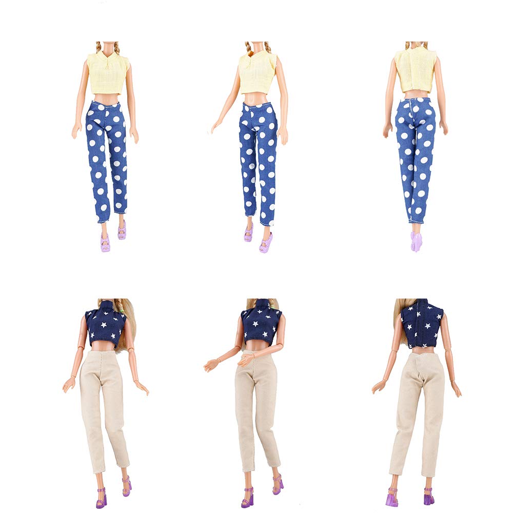 E-TING Лот 10 предметов 5 комплектов одежды для куклы Повседневная одежда Наряд Топы+Брюки 5 пар обуви Аксессуары для куклы-девочки 11,5 дюймов (Стиль Б)