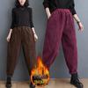 2024 Women's Plus Size Corduroy Harem Pants - Purple, Thickened Velvet, Elastic Waist, for Spring, Autumn, Winter.