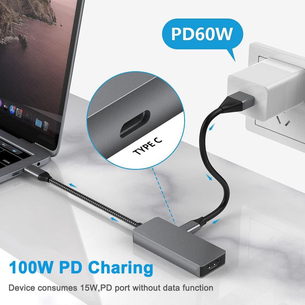 Многопортовый USB-C концентратор с HDMI: 3-в-1 док-станция для ноутбука с HD-зеркалированием экрана