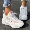 Fashion 2024 New Letter Graphic Lace-up Front Wedge Sneakers Women Breath Thick Bottom Shoes Lace-Up Flat Leisure Shoes Outside Fashion