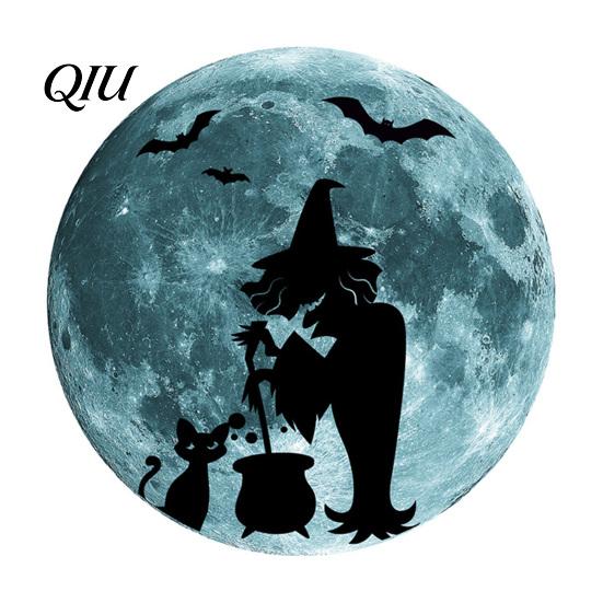 Easy Peel Wall Art Halloween Glow in The Dark Stickers, Moon Bat Tombstone Raven Waterproof Glass Clings Ghost Decals, Window for Holiday