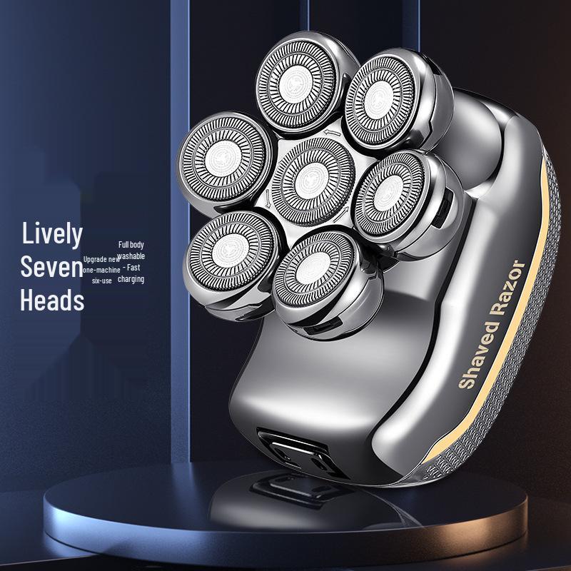 Немецкая точность 7-головочная электрическая бритва и машинка для стрижки волос для мужчин - Перезаряжаемая, многофункциональная бритва для бритья головы