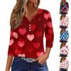 Женская модная повседневная футболка с V-образным вырезом и декоративными пуговицами на День святого Валентина с рукавом три четверти