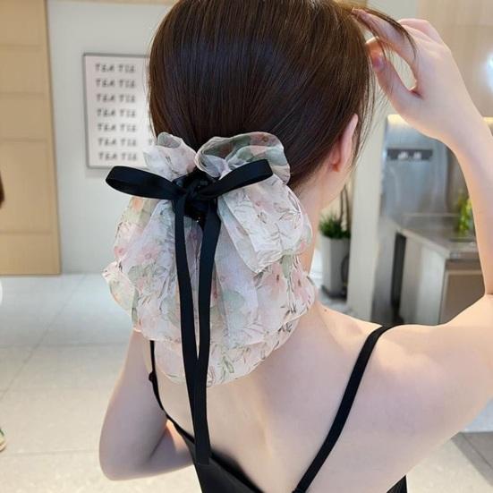 Yousheng Элегантная заколка для волос с милым цветочным принтом, большой декор с бантом, коготь для волос, хвостик для девочек, лента с крабами, нескользящие аксессуары для волос