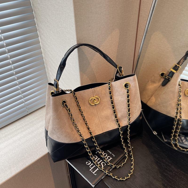New Suede and Cowhide Shopping Bag Chain Bag Retro Stray Tote Bag Large Capacity Shoulder Messenger Bag