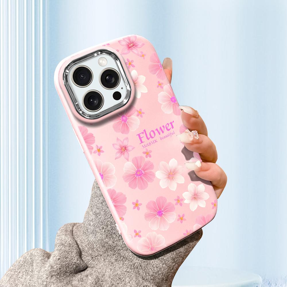 For Samsung A16 A15 A14 A13 S24 S23 Redmi 13C Note 13 12 11 Pro iPhone 16 15 Beautiful Flowers Pattern Silver Edge Lens Soft Silicone Phone Case