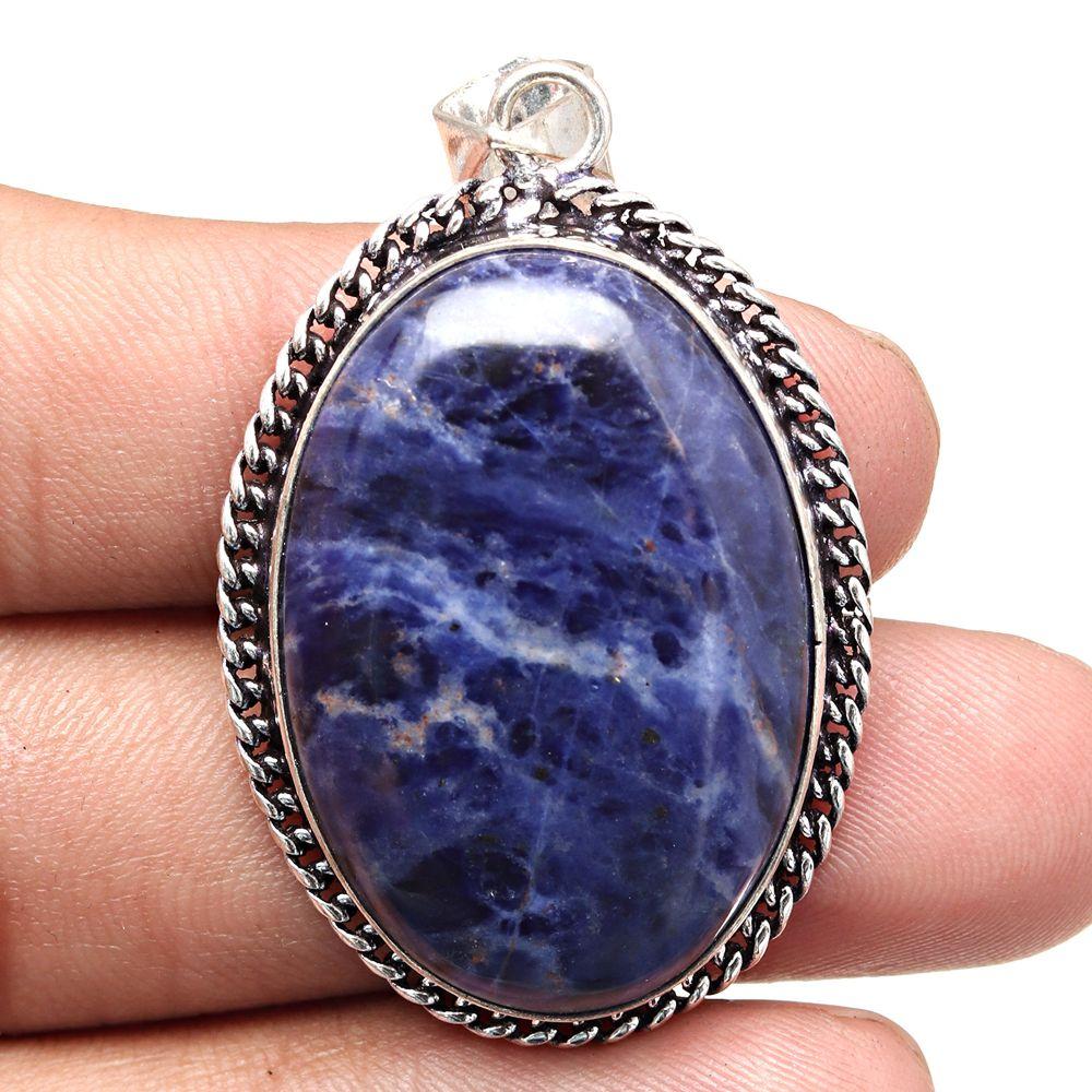 Pendant Blue Sodalite Gemstone Handmade Gift For Her Silver Jewelry 2"