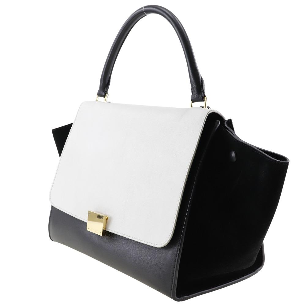 CELINE Trapeze Handbag 1695430TA medium Black / white Calfskin/Suede Women Used