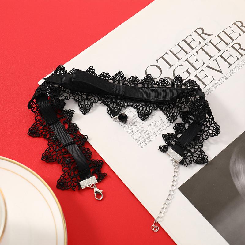 Korean Bowknot Girl Black Lace Choker Necklace Harajuku Loli Cute Collar