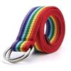 Woven Rainbow Webbing Jeans Belt Trendy Pants Belt Female Couple Trendy Personality Double Ring Buckle Belt