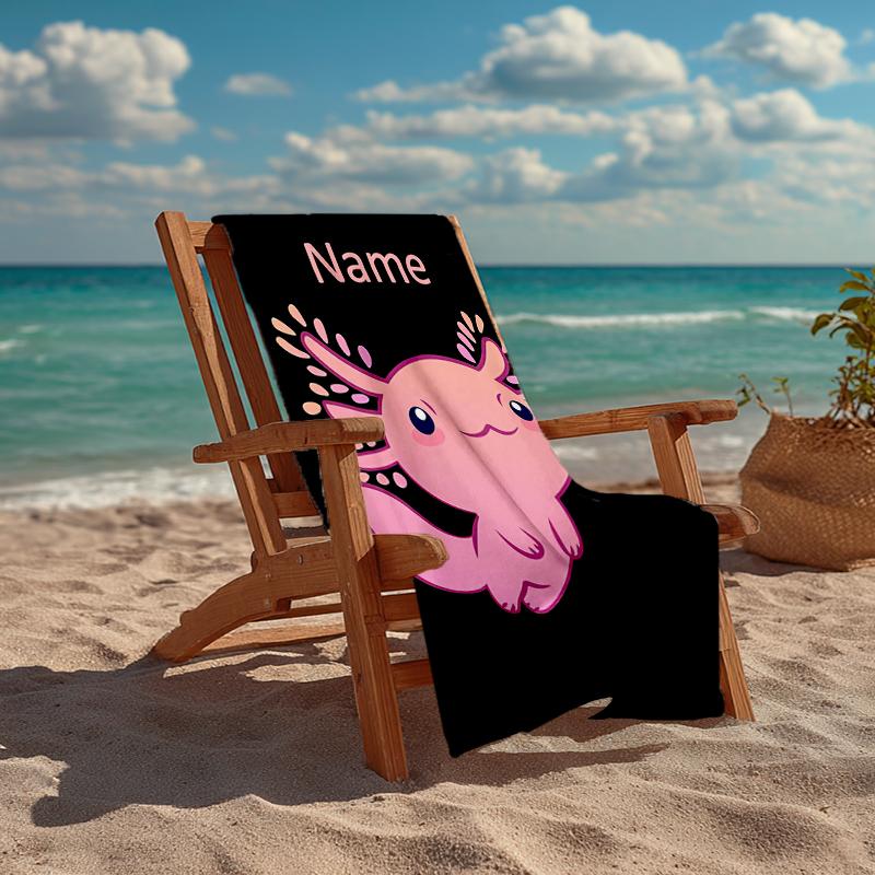 Custom Name Ultra-Soft Beach Towel with Axolotl Theme,Ideal for Pool - Camping, Diving - Perfect Travel Essential, Vibrant Beach Towel.