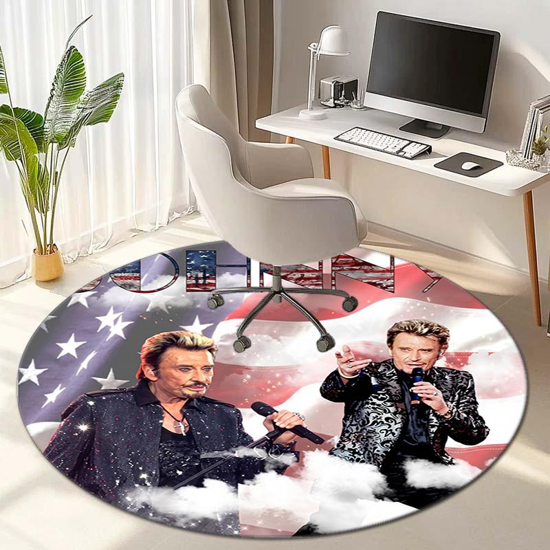 French legendary rock singer and actor Johnny Hallyday Round Carpet Soft Home Decoration Corridor Table and Chair Anti slip Outdoor Floor Mat rug H21
