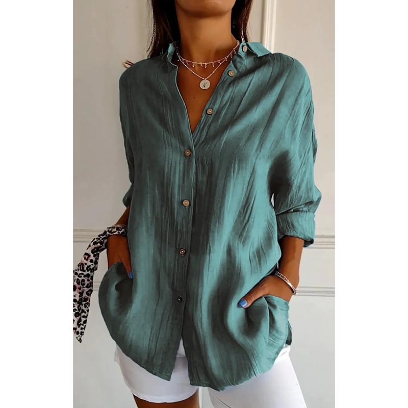 Новая модная однобортная повседневная рубашка больших размеров для женщин с отложным воротником, свободные женские однотонные блузки, топы, рубашки с длинным рукавом на весну и осень 25997