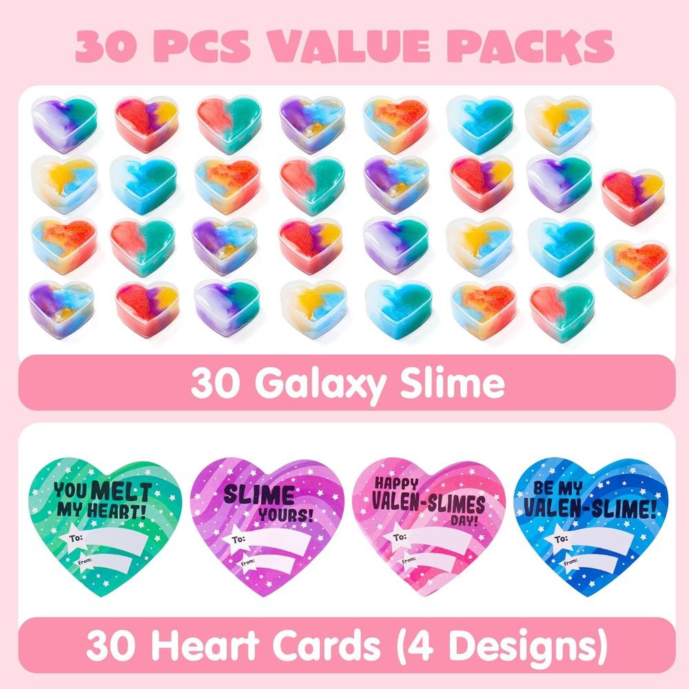 JOYFY 30 PCS Valentines Day Galaxy Slime Hearts for Kids Valentine Classroom Exchange Prizes Party Favors Valentine's Day Gifts