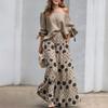 Spring Summer Elegant Fashion Print Women's Set Two-piece Casual One-Neck Off-Shoulder Long-Sleeve Solid Top Loose Culottes Suit