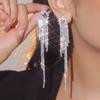 Fashion, High-end Luxury Super Flash Rhinestone Long Fringed Earrings for Women, Fashionable Versatile Stud Earrings and Ear Accessories