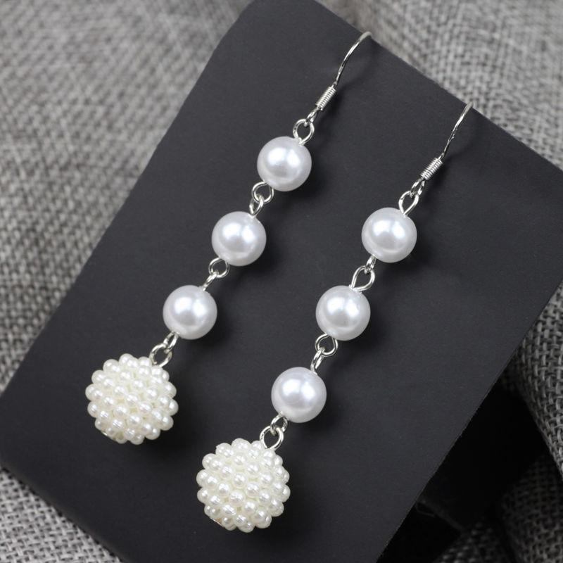 S925 Tremella Hook Gypsy Pearl Pendant Earrings Feminine Long Temperament Korean Earrings Internet celebrity Versatile Earrings