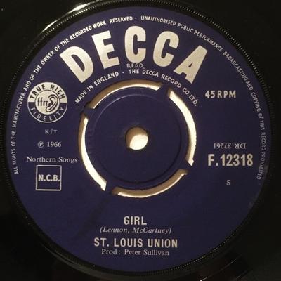 7-дюймовая пластинка ST. LOUIS UNION - Девушка F12318 Decca 1966 UK Соул/Фанк Б/У