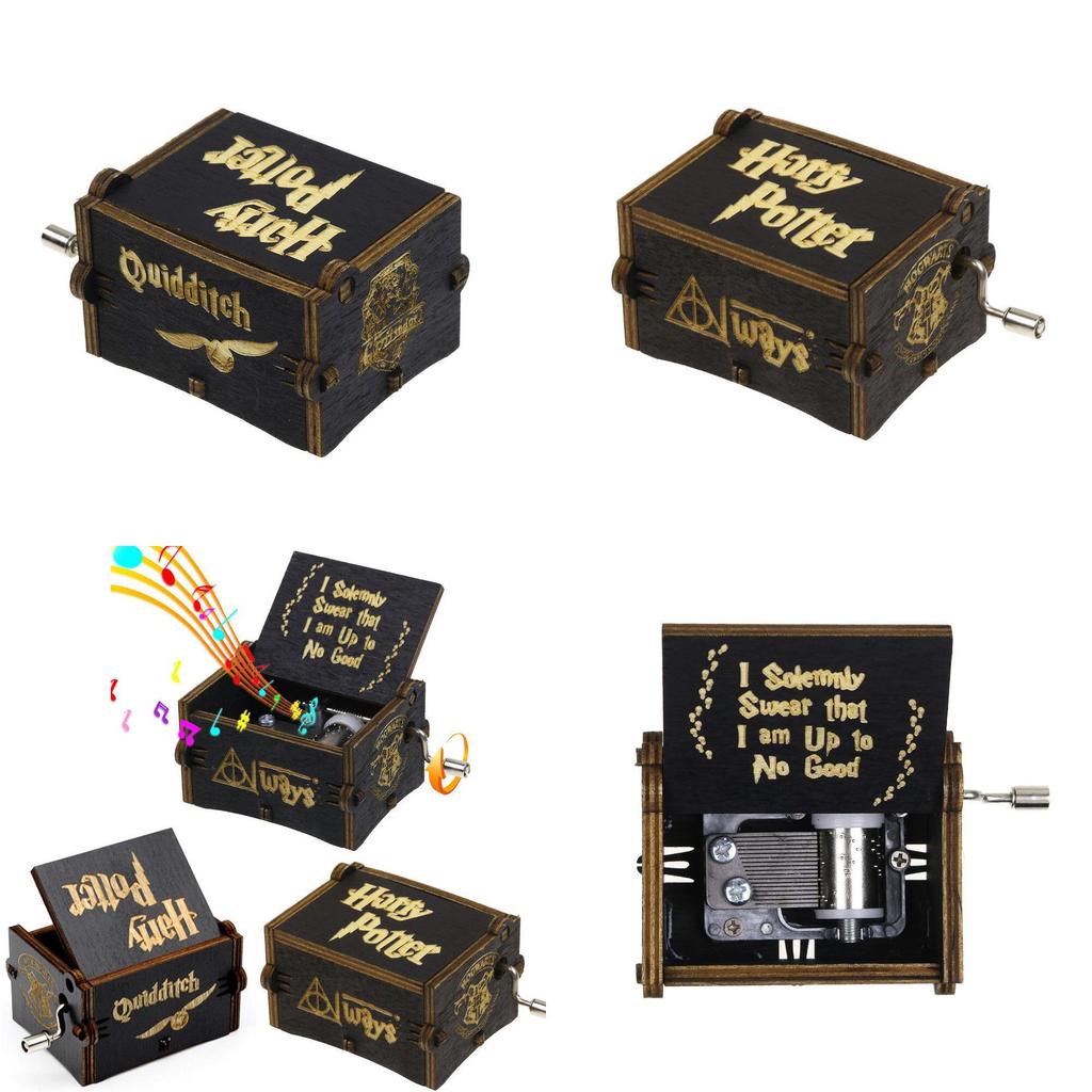 Black Potter Harry Music Box Engraved Wooden Music Box Interesting Toy Xmas Gift