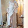 Women's Bathrobe Set Solid Lace Patchwork Sexy V Neck Ladies Nightgown Split Princess 2 Pieces Set Dressing Gown for Female