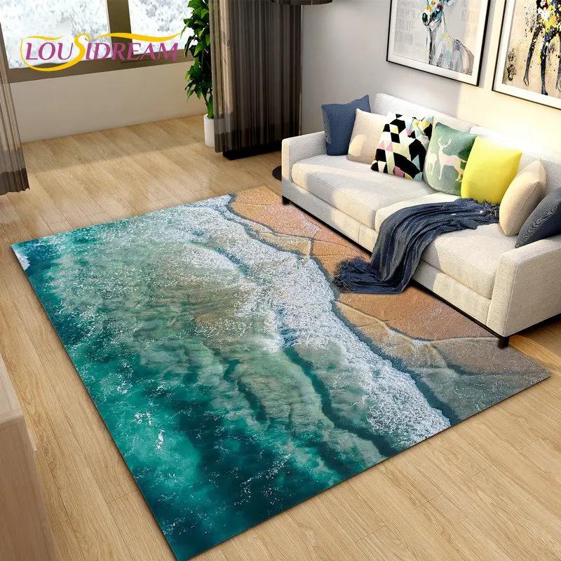 3D коврик с океаном, морской водой, пляжем, водным пейзажем, коврик для гостиной, спальни, дивана, коврик для двери, детский нескользящий напольный коврик