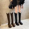 V-mouth Boots Women's But Knee Knight Boots Women's Autumn and Winter New Thin Round Head Thick Sole High Tube Versatile Boots