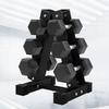 Rubber-Coated Hexagonal Dumbbell Set with Storage Rack